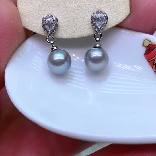 银S925镶嵌淡水珍珠耳饰