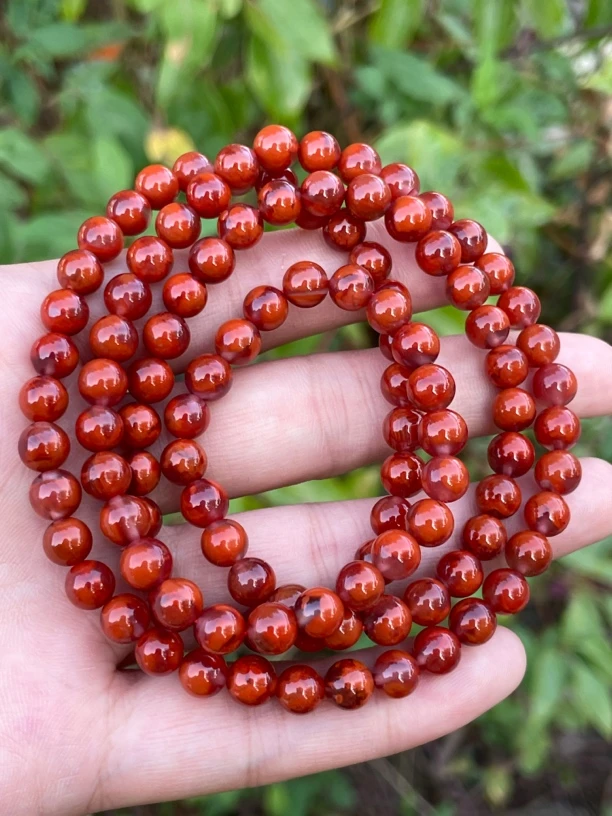 精品南红玛瑙6.5mm108佛珠单珠手串颜色红润，火焰红，非常漂亮