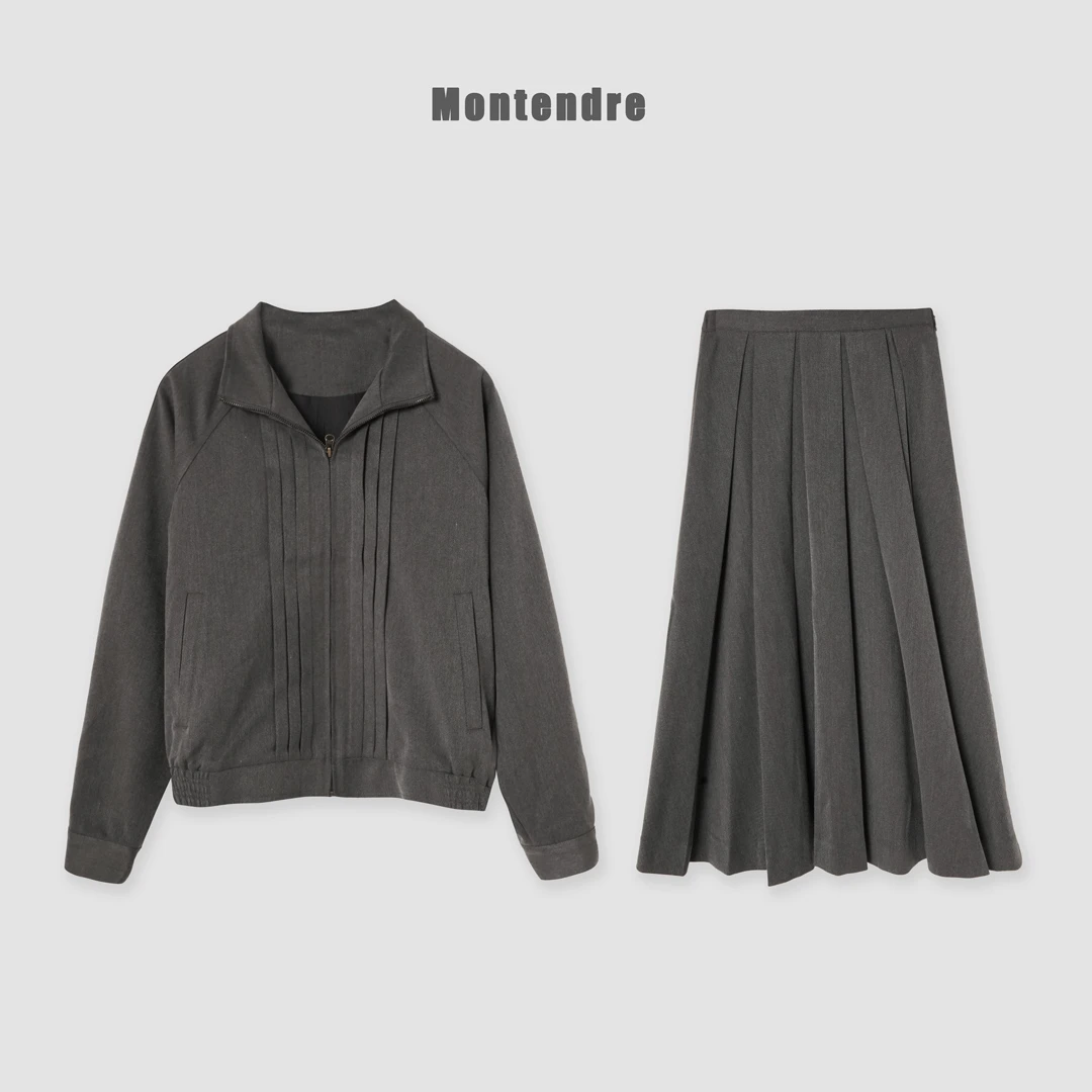 【Montendre】秋冬新款 L 简约垂感套装复古上衣外套半身裙两件套女
