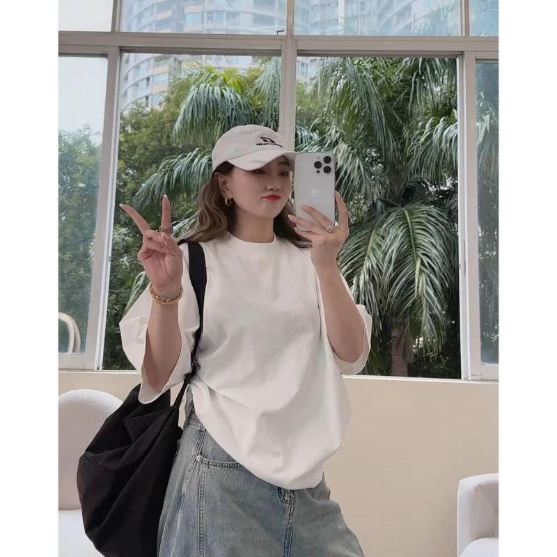 佟掌柜-大白T 宽领口大版宽松圆领百搭休闲T恤