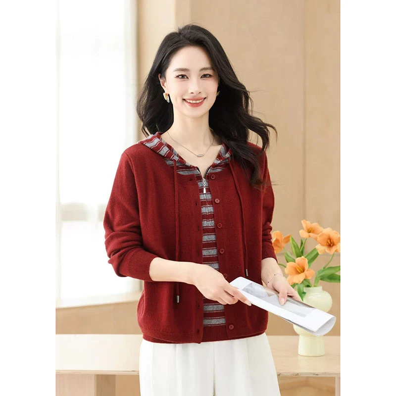 【香嘉怡新品】XJYE3749女士上衣100绵羊毛套头假两件秋冬针织衫