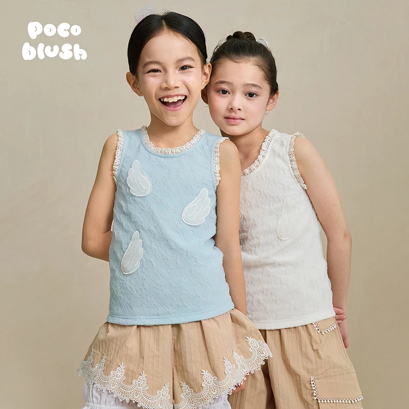 poco blush原创设计天鹅梦翅膀刺绣背心女童针织吊带夏季薄款外穿
