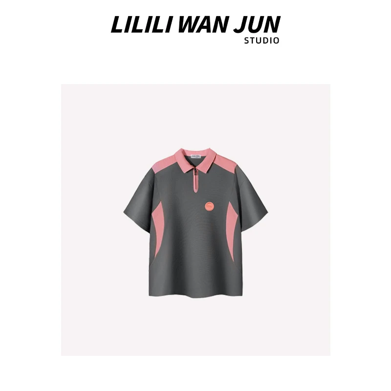 婉君 秋款撞色拼接学院风半袖polo衫宽松上衣LWJ24A1T129