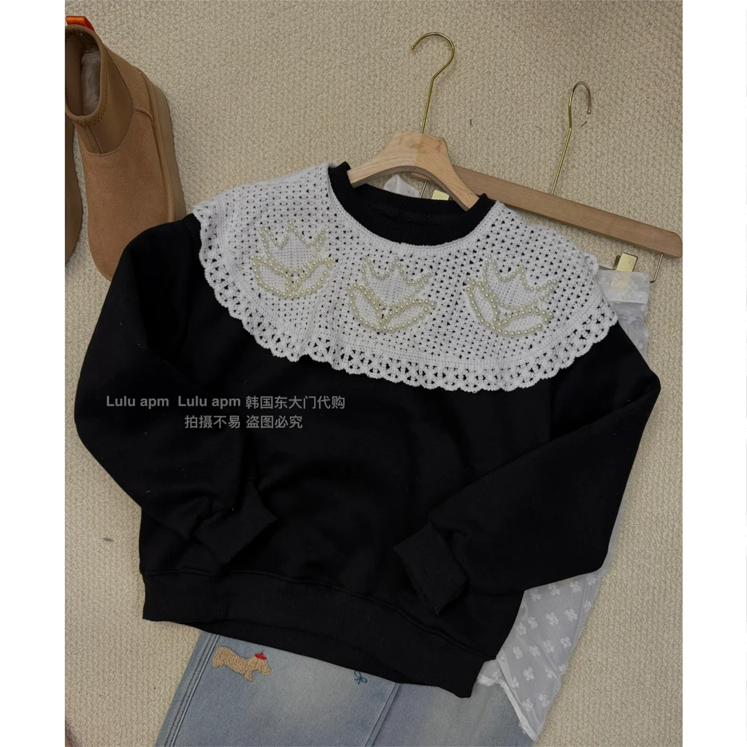 루루가− （珍珠花朵）韩国东大门新女钩花刺绣珍珠花朵加绒卫衣