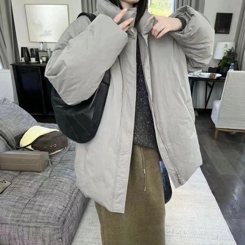 韩系简约浅灰色立领鹅绒羽绒服（充绒量128.3g）(NO退NO换)