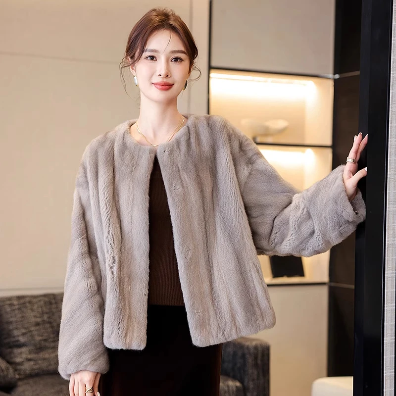 全抽刀哥本哈根紫金天鹅绒短二水貂毛裘皮大衣整貂皮草外套短款