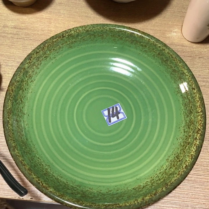 瓷片陶瓷品洒金帝王绿平盘直径21