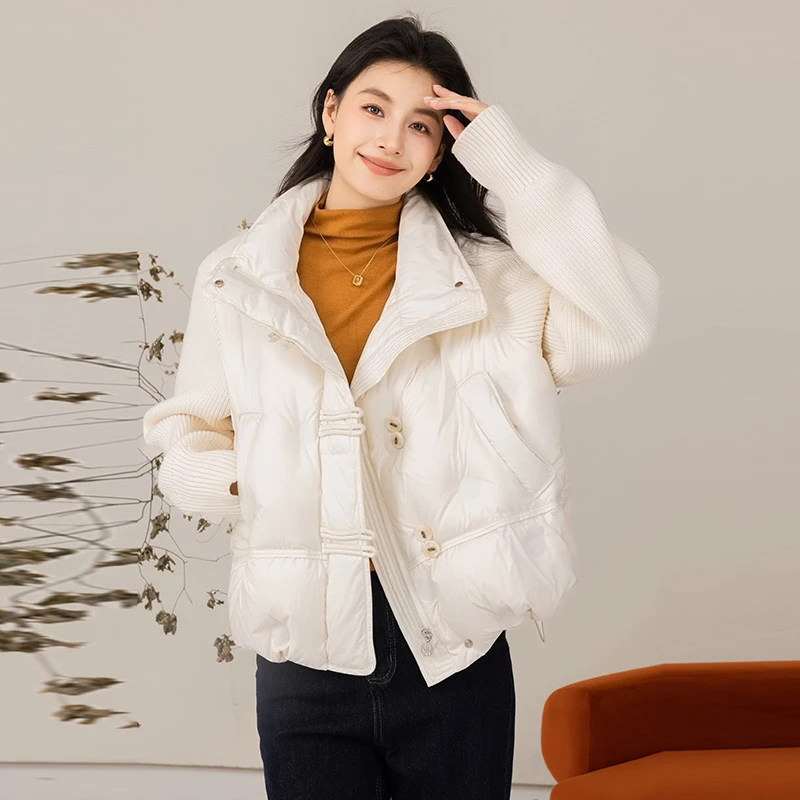 【都市静奢系列】鸭鸭新中式羽绒服女短款春季新品国风立领外套