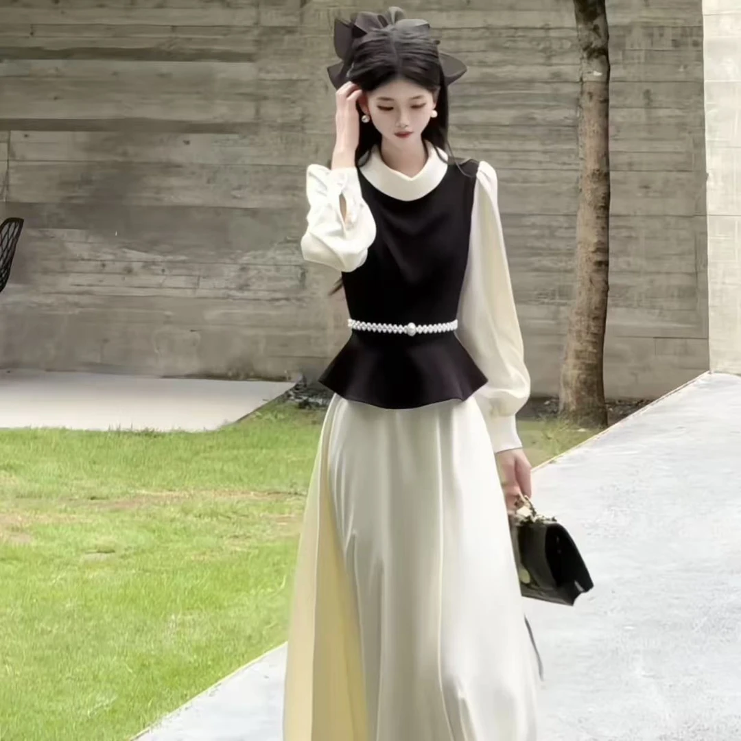 La Chapelle/拉夏贝尔25秋新气质洋气时尚显瘦假两件连衣裙10658