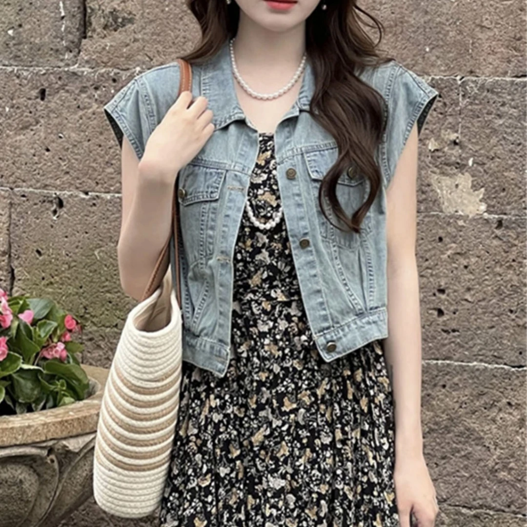 夏季新款牛仔马夹外套女飞飞袖短款休闲百搭时尚背心马甲上衣潮