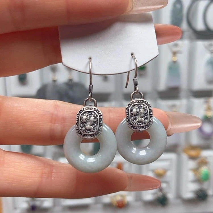 【闪购商品】翡翠耳饰银S925镶嵌耳饰