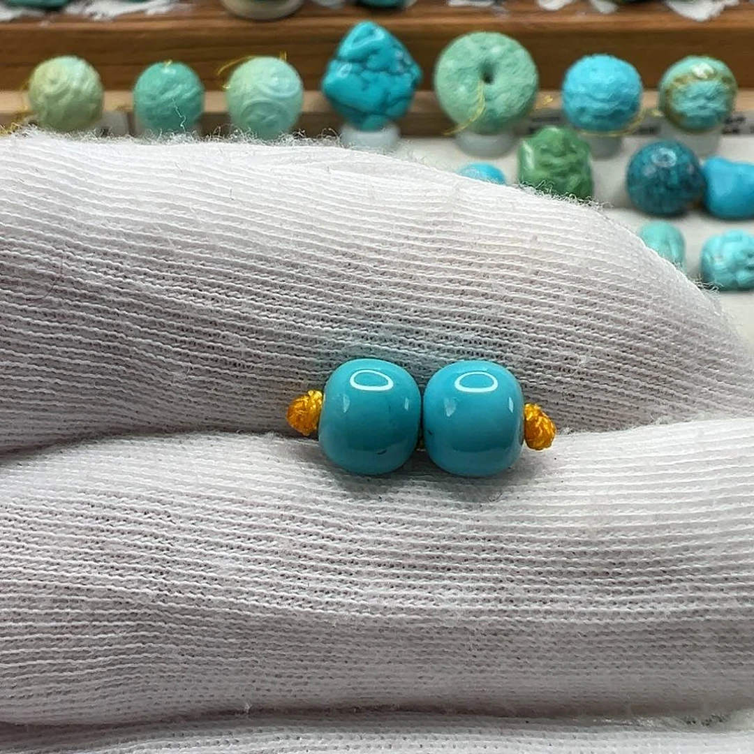 绿松石老型对珠 未镶嵌