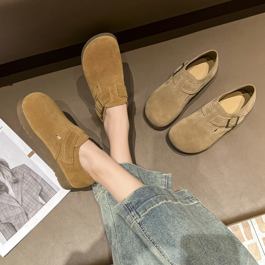 软底软面美拉德勃肯鞋2025春季新款两穿一脚蹬厚底增高外穿单鞋