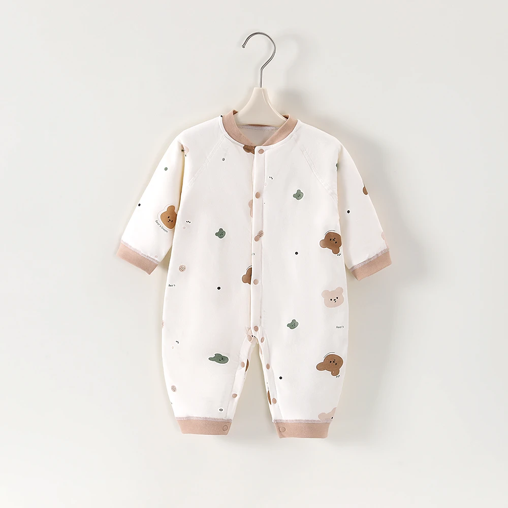 宝宝春秋薄款婴儿连体衣新生婴加厚40g薄棉长袖保暖柔软舒适爬服