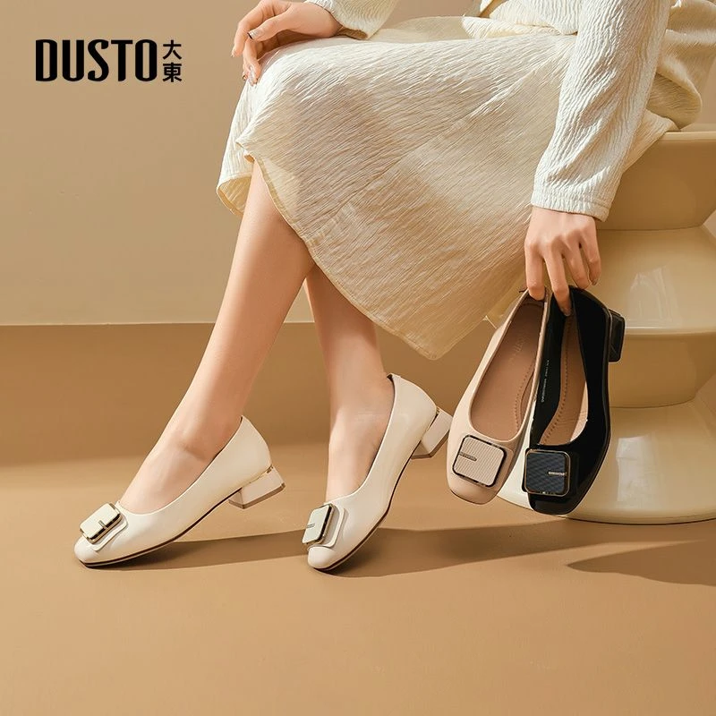 大东女鞋2025秋冬新款爆款时尚方头低跟单鞋舒适外穿百搭鞋子0029