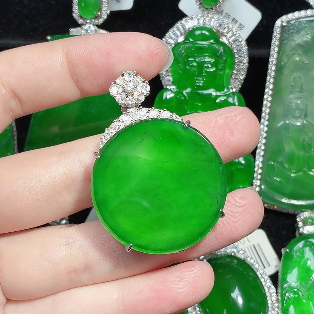 翡翠银S925镶嵌颈饰天然A货翡翠
