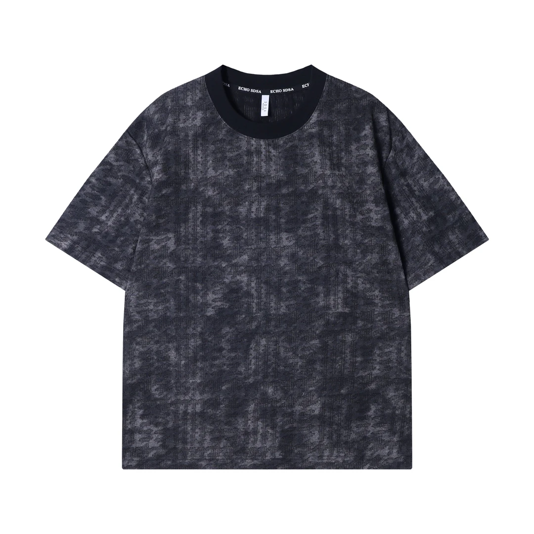 春夏新款时尚个性美式扎染立体提花嘻哈圆领短袖T恤百搭宽松上衣