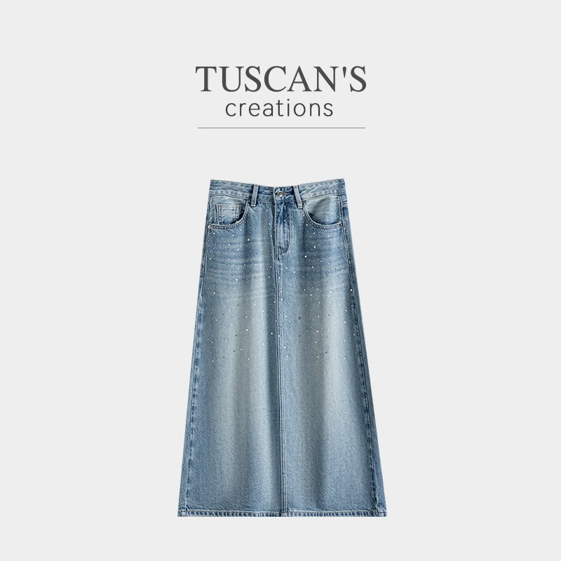 TUSCAN'S CREATIONS新品女装百搭高腰中长牛仔裙开叉半身裙TS时代
