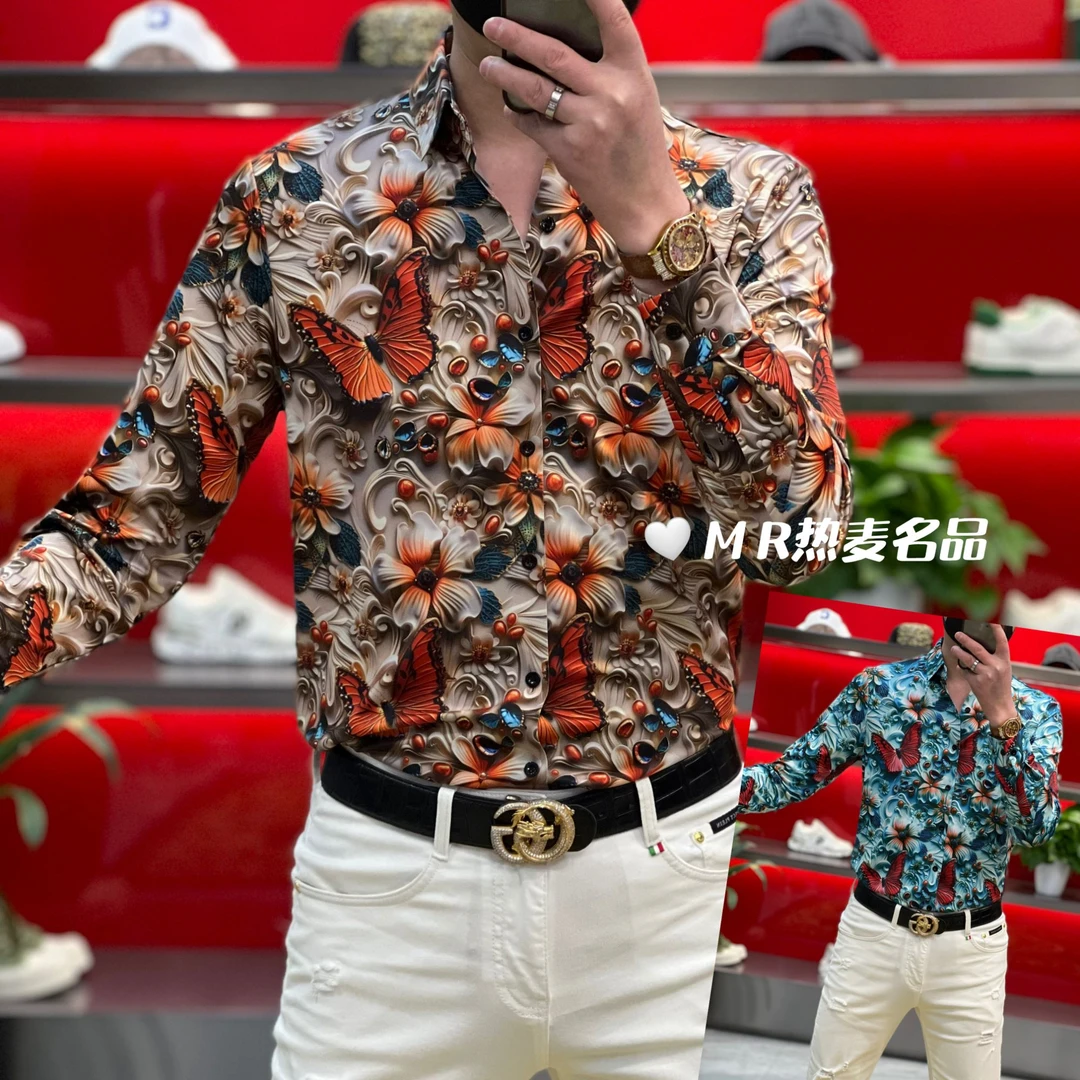 【熠星甄选】秋冬衬衫免熨烫立体蝴蝶25款 男士修身长袖弹力衬衫