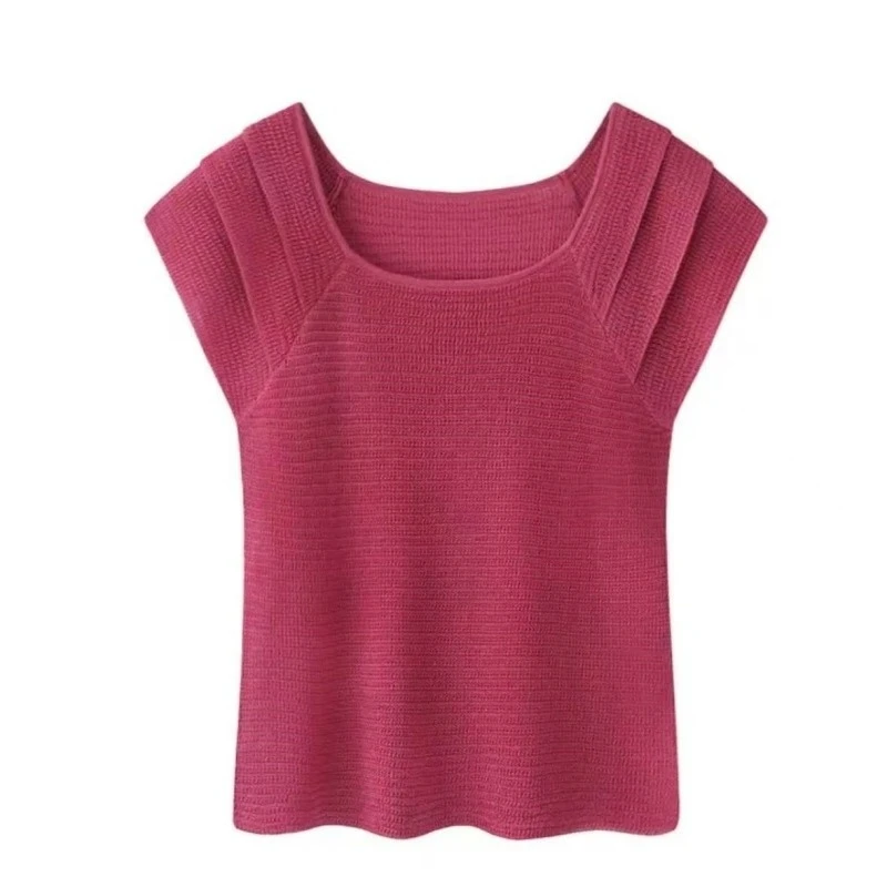 洋气设计感上衣减龄显瘦拼接短袖针织上衣LK2502813