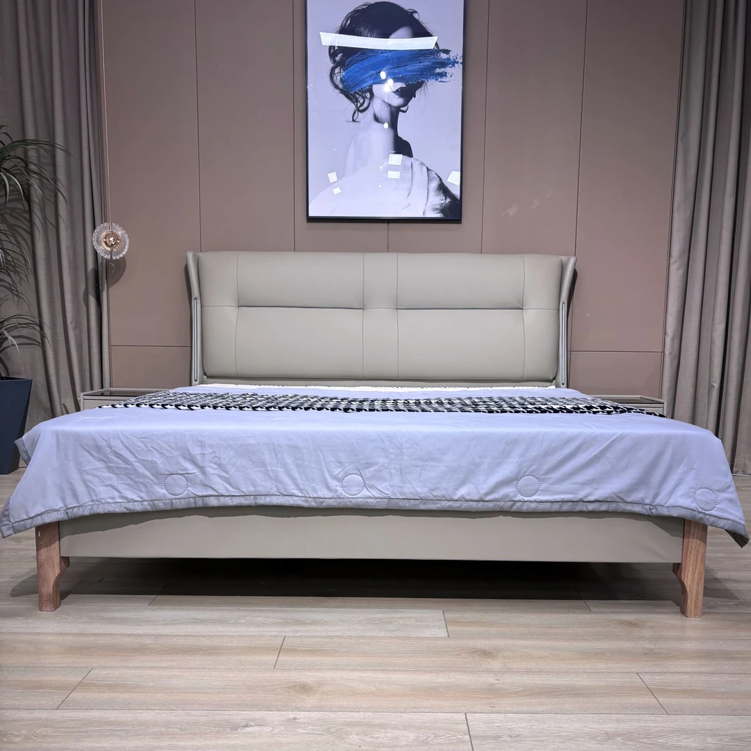 【蒙娜丽莎】简约轻奢灯带大床双人床意式婚床1.8米x2米实木主卧室