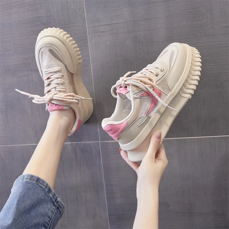 欧洲站女鞋子2025夏季新款时尚网纱透气板鞋厚底增高运动休闲网鞋