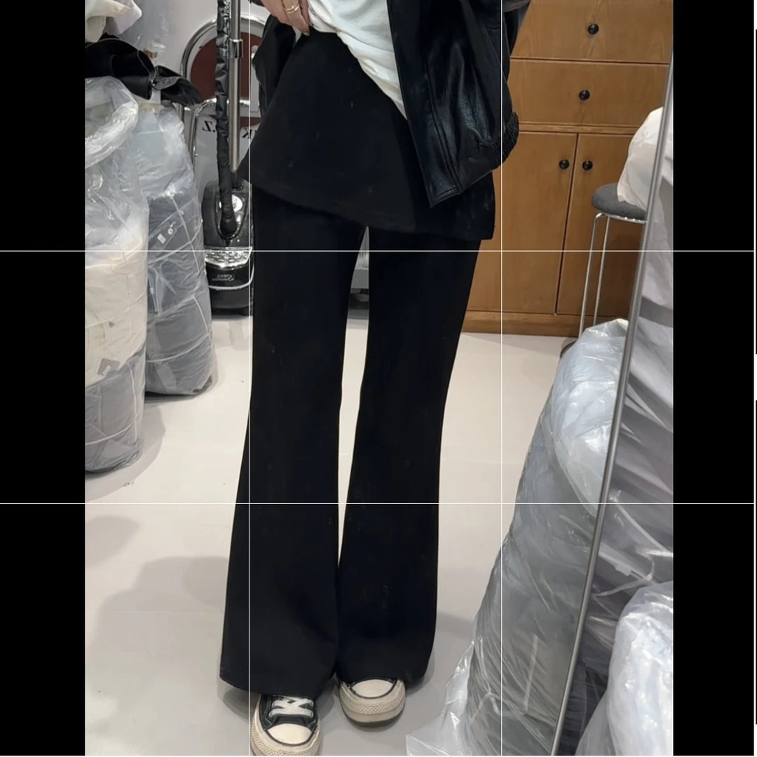 伟丽店3119款【假两件屁帘直筒微喇休闲裤】百搭宽松设计感休闲裤