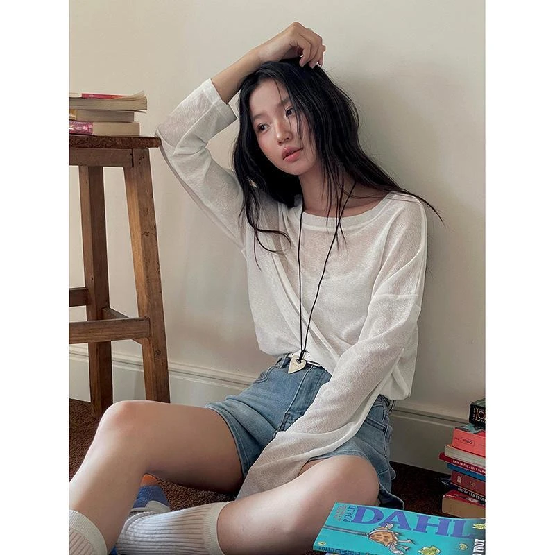 【碎冰色】洋气歌铭百搭休闲宽松女夏季薄款白色上衣长袖2025新款