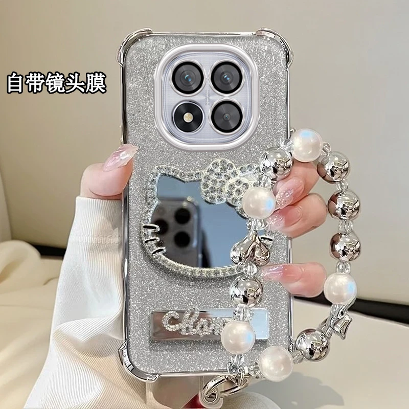 水钻KT猫补妆镜子红米Note14Pro手机壳Redminote14pro+软壳四角防