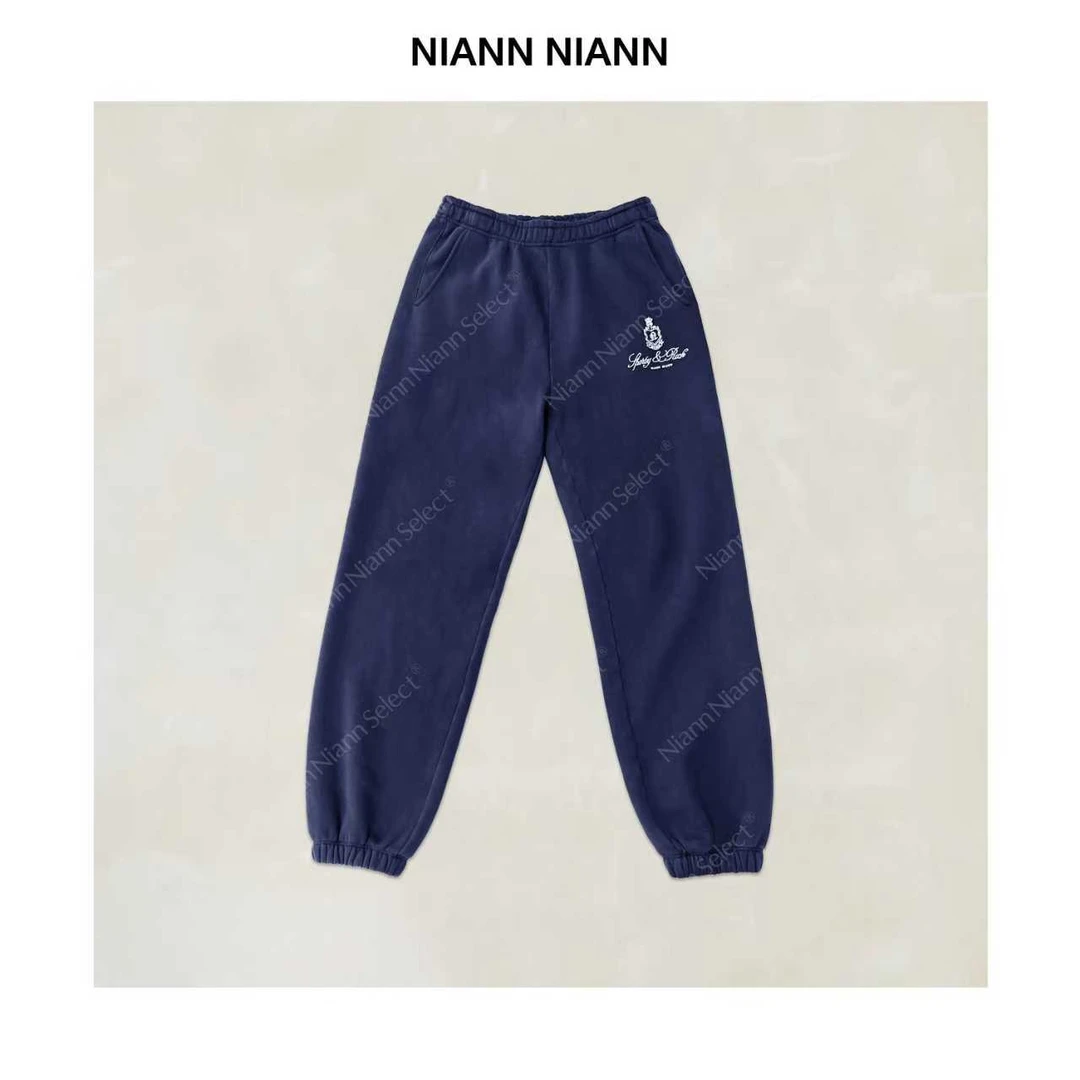 NiannNiann 新品女装休闲松紧腰校服刺绣美式复古加绒卫裤16394