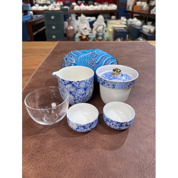 369青花万花小杯子一壶二杯旅行茶具