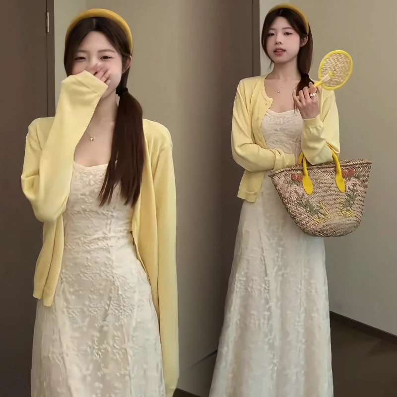 白色吊带连衣裙子女夏季2025新款夏日绝美穿搭海边度假长裙开衫