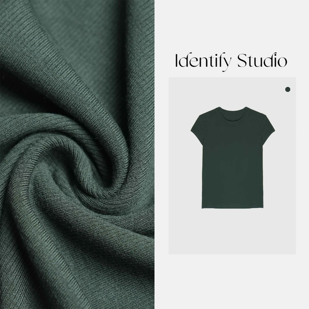 IDENTIFY"绿翡翠"春夏新款基础百搭宽松圆领墨绿短袖T恤25SS