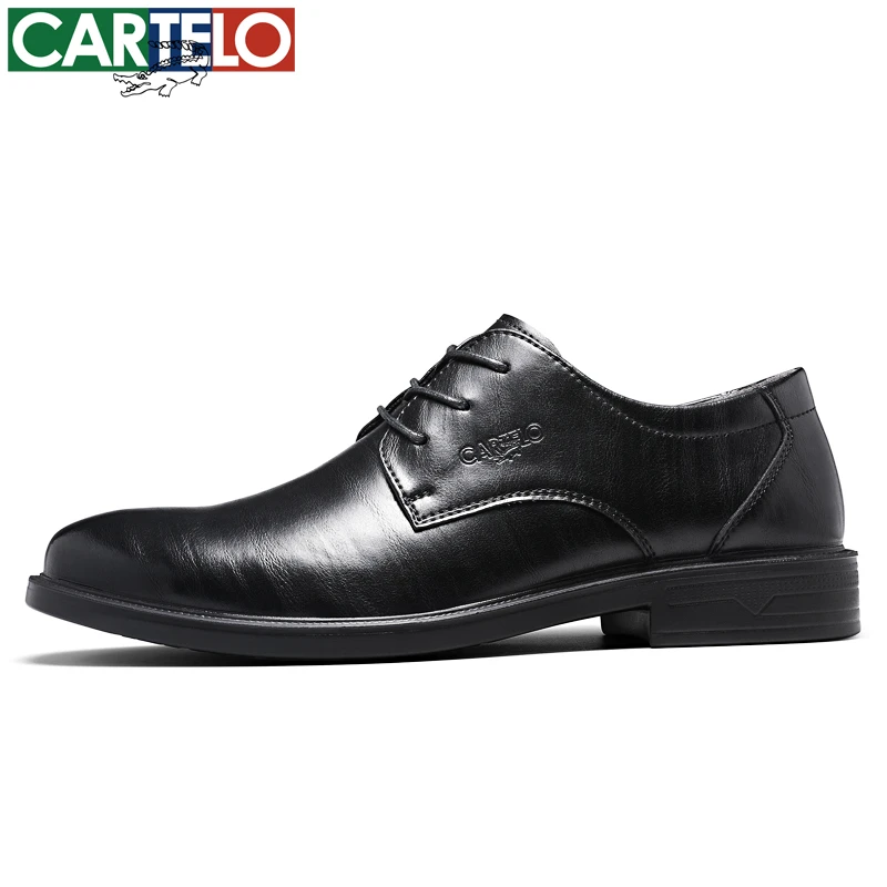 CARTELO/卡帝乐鳄鱼男士商务皮鞋休闲皮鞋真皮正装休闲男皮鞋黑色