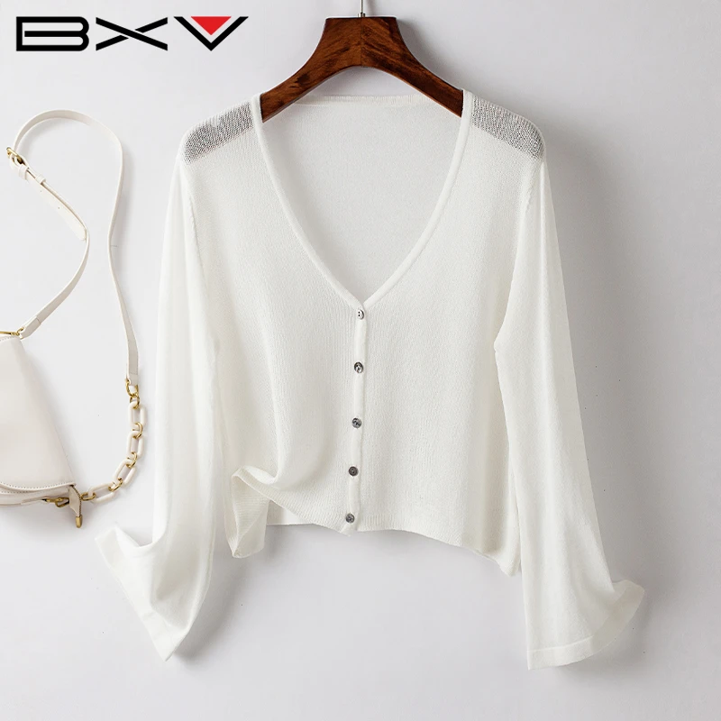 BXV冰丝针织衫女短款2025夏季新款外搭薄款开衫上衣外披防晒服潮