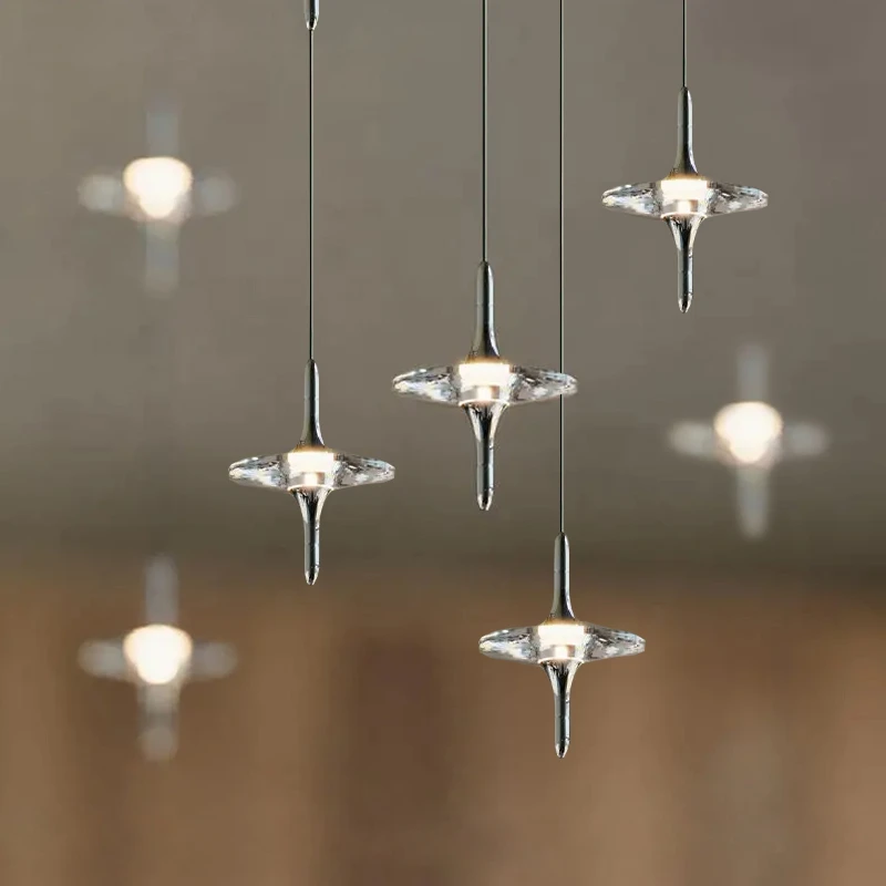 意式极简卧室床头小吊灯设计师款轻奢K9多头水晶楼梯吊灯