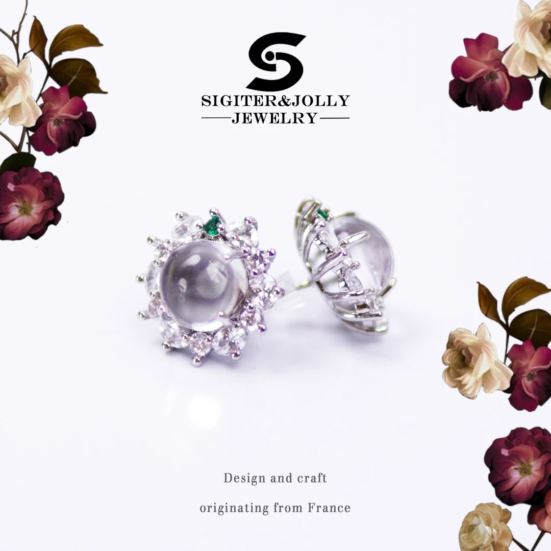 8527-Z中⭐Prefect&Young时尚新中式精致轻奢气质镶嵌蛋面耳钉