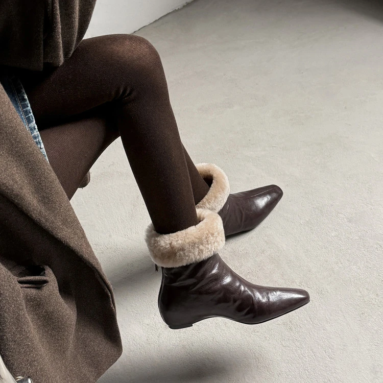 头层羊皮4.5cm～复古中跟短靴加绒厚毛时尚气质瘦瘦靴新款女时装靴