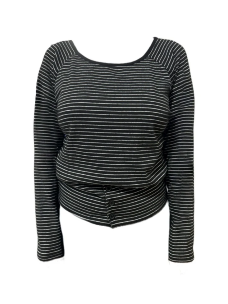 Amy家 微胖mm甜辣风斜肩条纹长袖T恤女秋季设计感露锁骨显瘦上衣