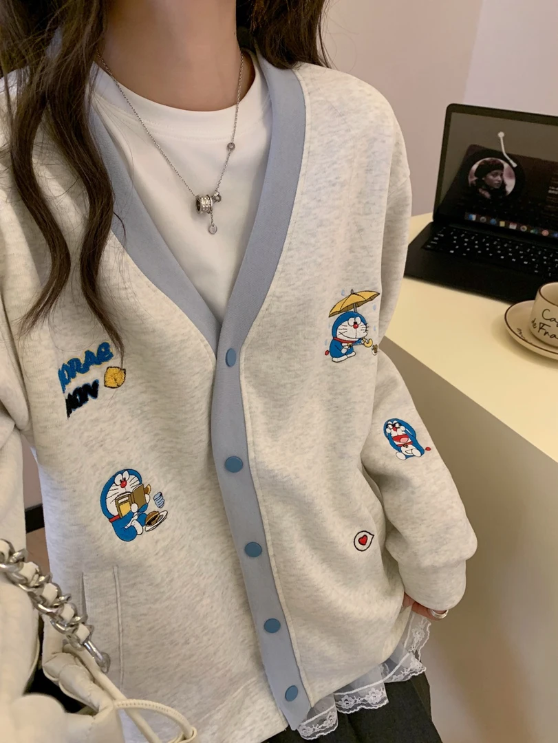 25冬季新款【叮当猫刺绣开衫外套】百搭时尚休闲舒适减龄