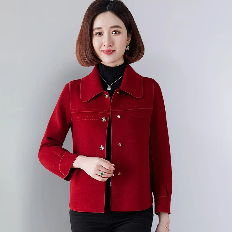 休闲呢大衣毛呢短款轻职风小个子气质毛呢外套薄款开衫拼接双面呢