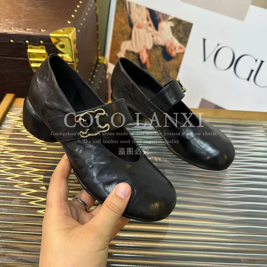 【若希】时尚休闲百搭复古粗跟软底英伦风小单鞋25DX448LX