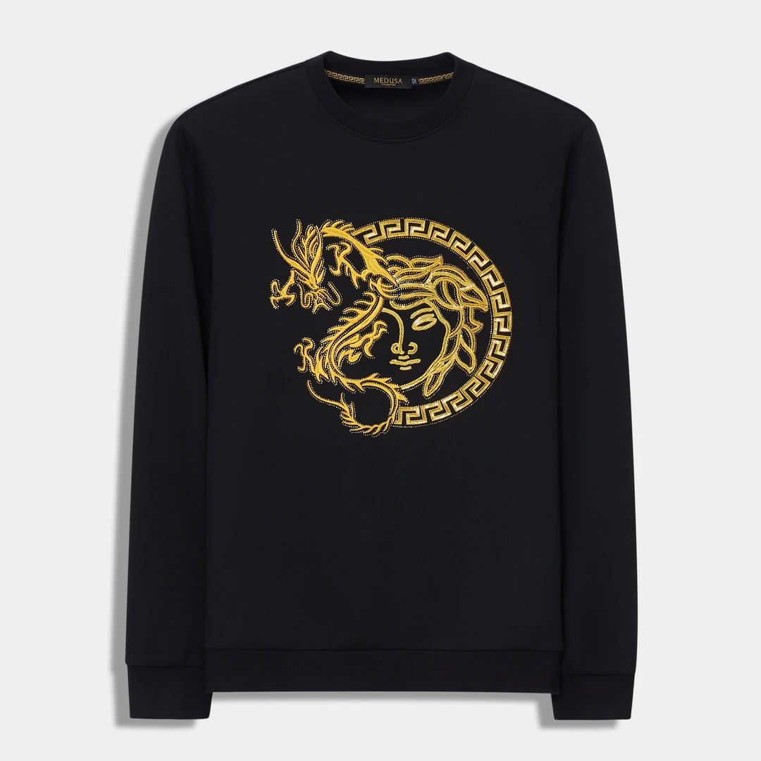 MeduSa/美杜莎卫衣男秋冬新款刺绣烫钻休闲男士圆领长袖上衣24226