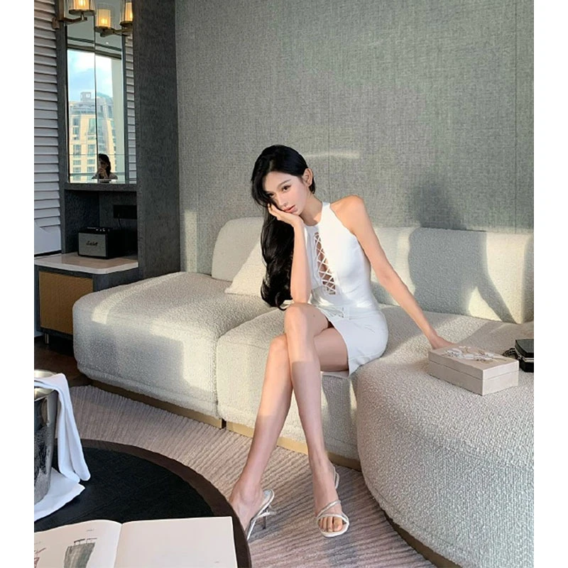 2025夏季新款ins气质御姐纯欲风性感镂空无袖背心配包臀半身裙女