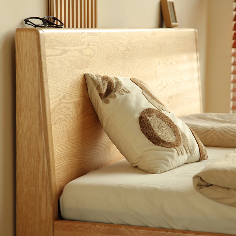 青岛一木北美进口橡木家用简约大床可充电可置物北欧风原木实木床