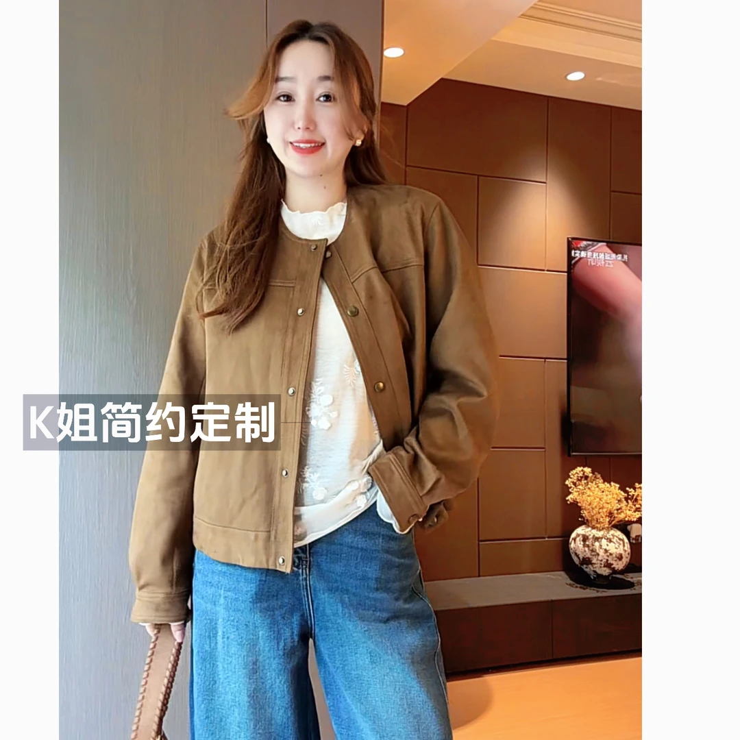 GTNER“KK定制”早秋新款麂皮绒棒球领开衫外套宽松夹克上衣D2123