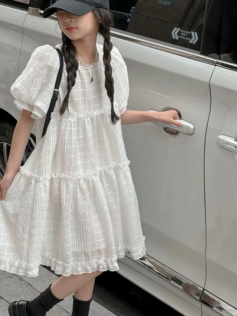 784-沫弛尔女纯色格子法式连衣裙韩版性感风森系