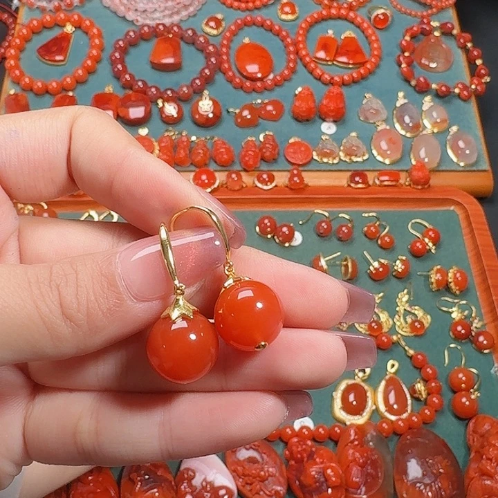 南红玛瑙银S925镶嵌12+