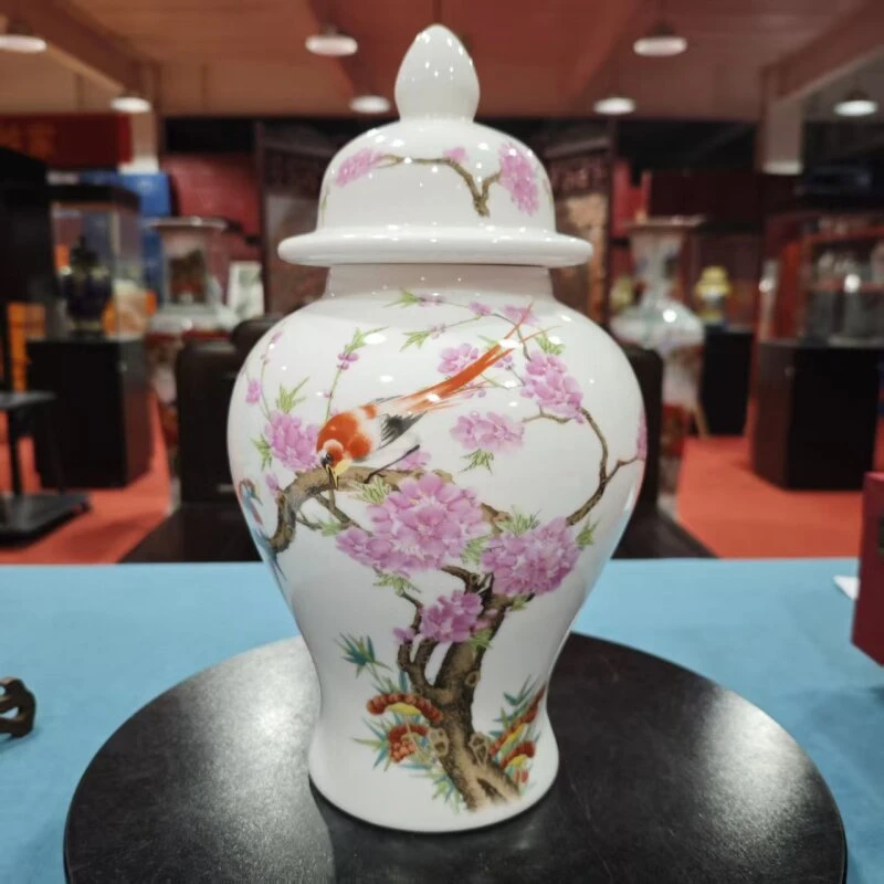 水点桃花陶瓷将军罐赏瓶