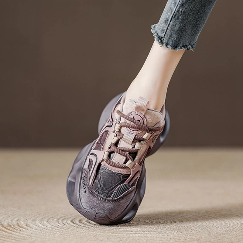 厚底2025新款松糕鞋女增高紫色老爹鞋女鞋秋季防水复古运动鞋